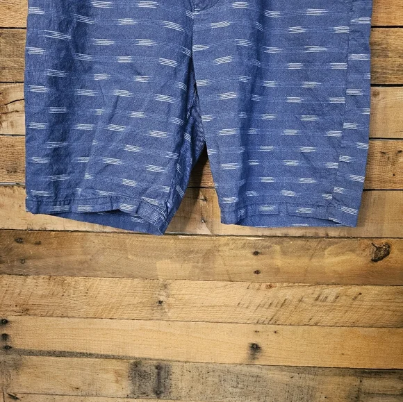 Old Navy Mens Ultimate Slim Blue W/White Heather Wave Design Linen Shorts Sz 33 - Picture 8 of 14